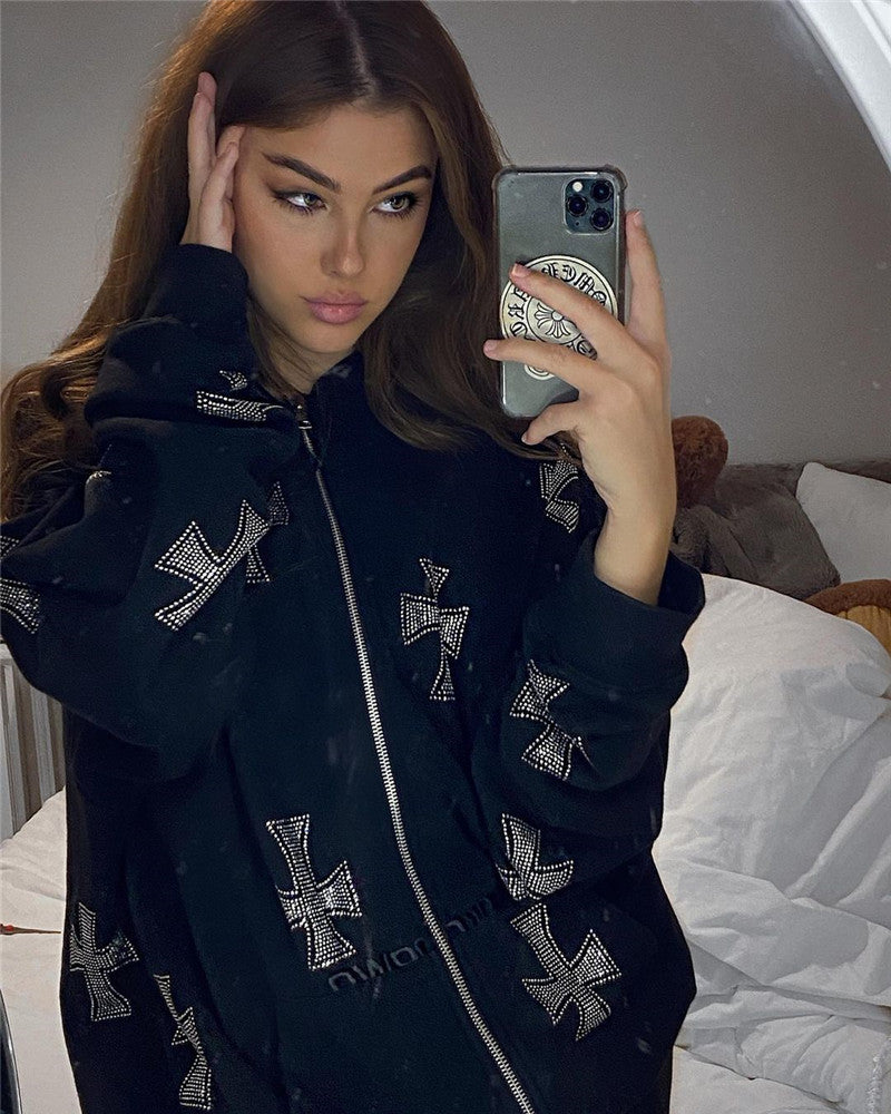 Rhinestone Cross Print Tracksuit